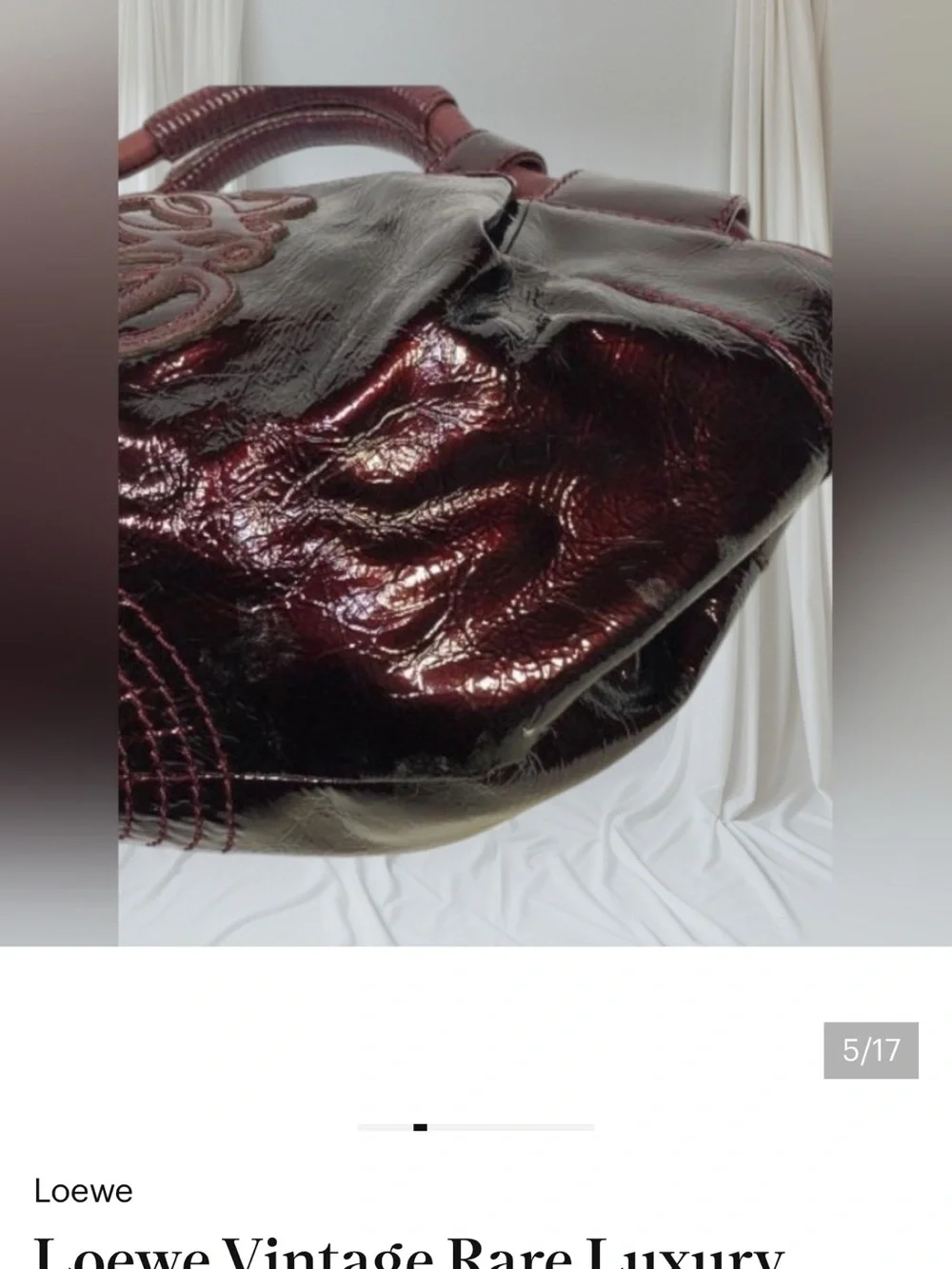 Loewe Vintage Rare Luxury Wine Red Burgundy Patent Leather Aire Hobo handbag